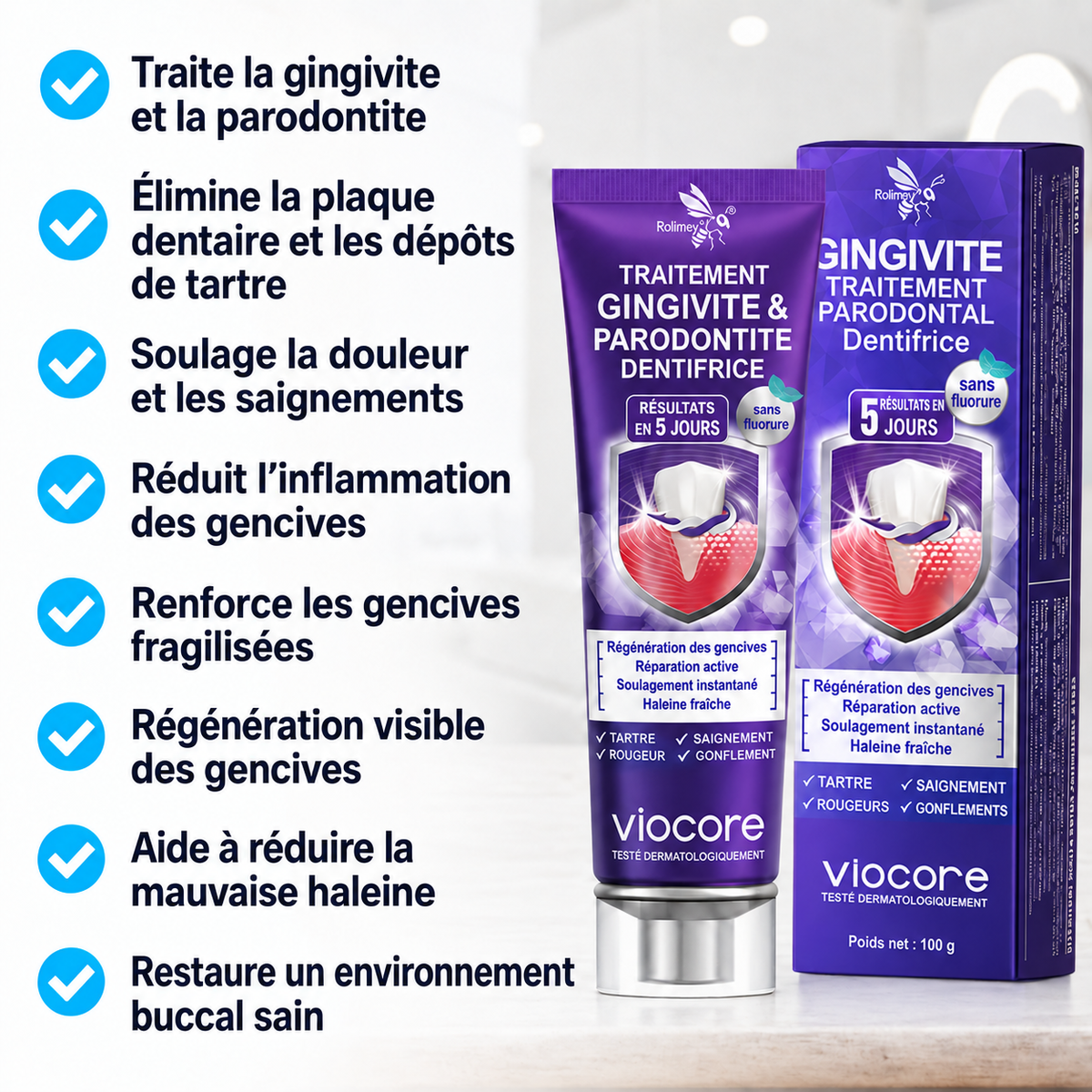 Rolimey® VioCore · Dentifrice de soin dentaire au venin d’abeille